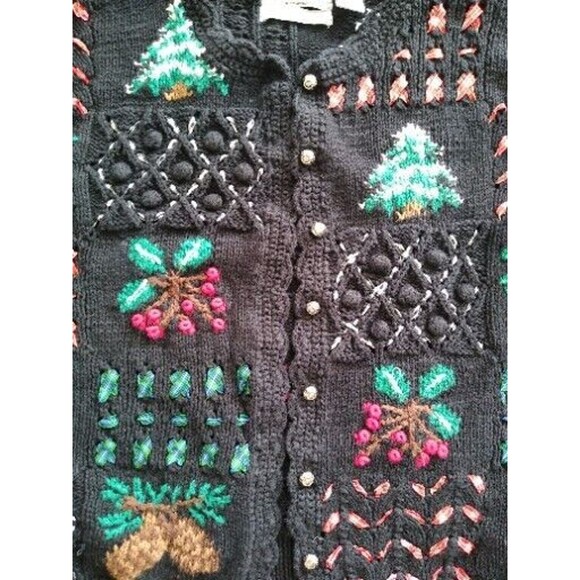 Fair Isle Vintage Embroidered Cotton Granny 80s Christmas Cardigan Sweater Sz XL - Picture 11 of 11